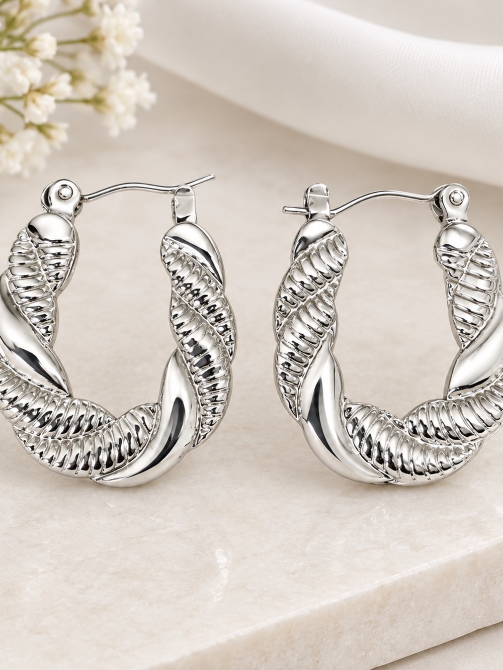 Classic Twisted Hoop Earrings - Silver